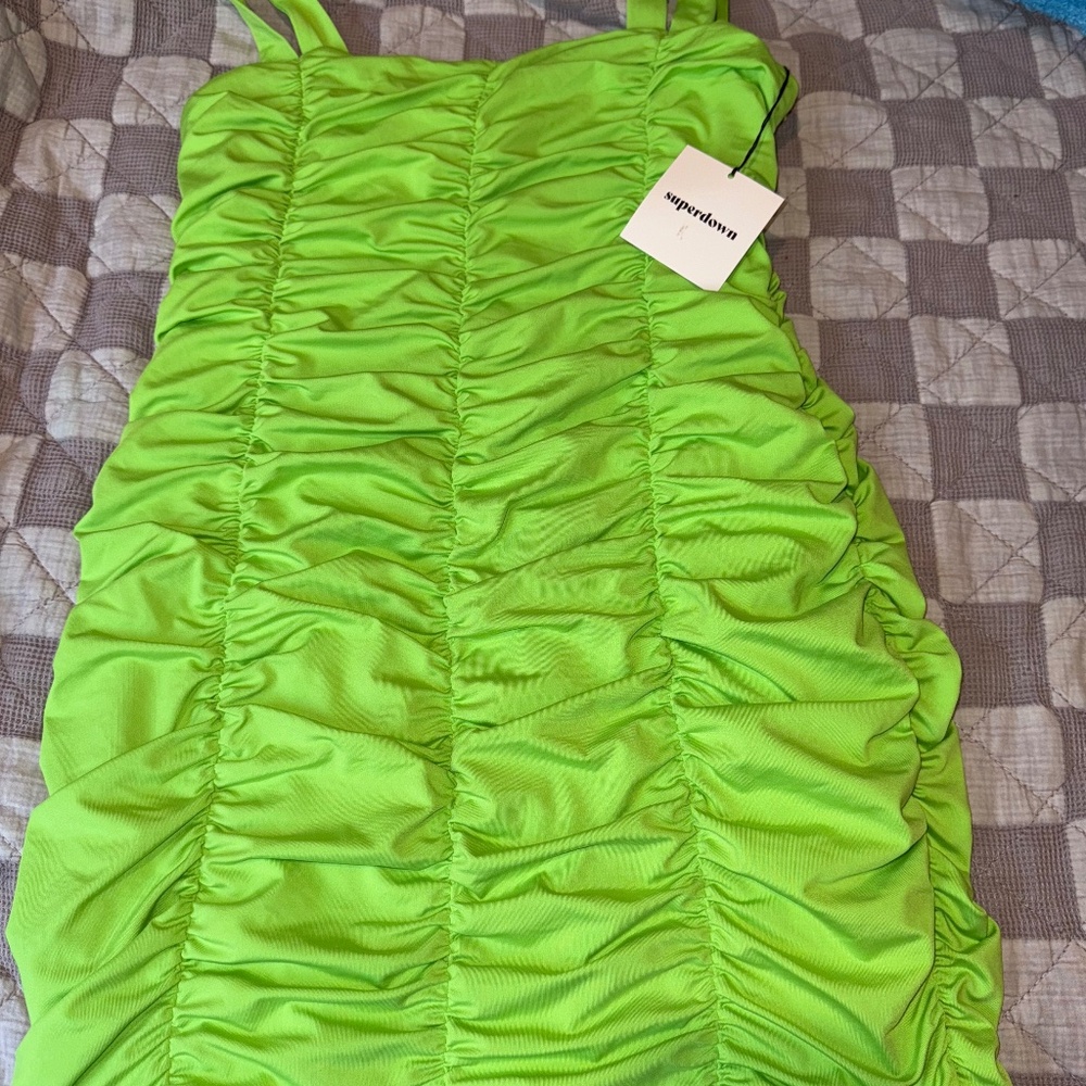 Bright green ruched Superdown Dress Large